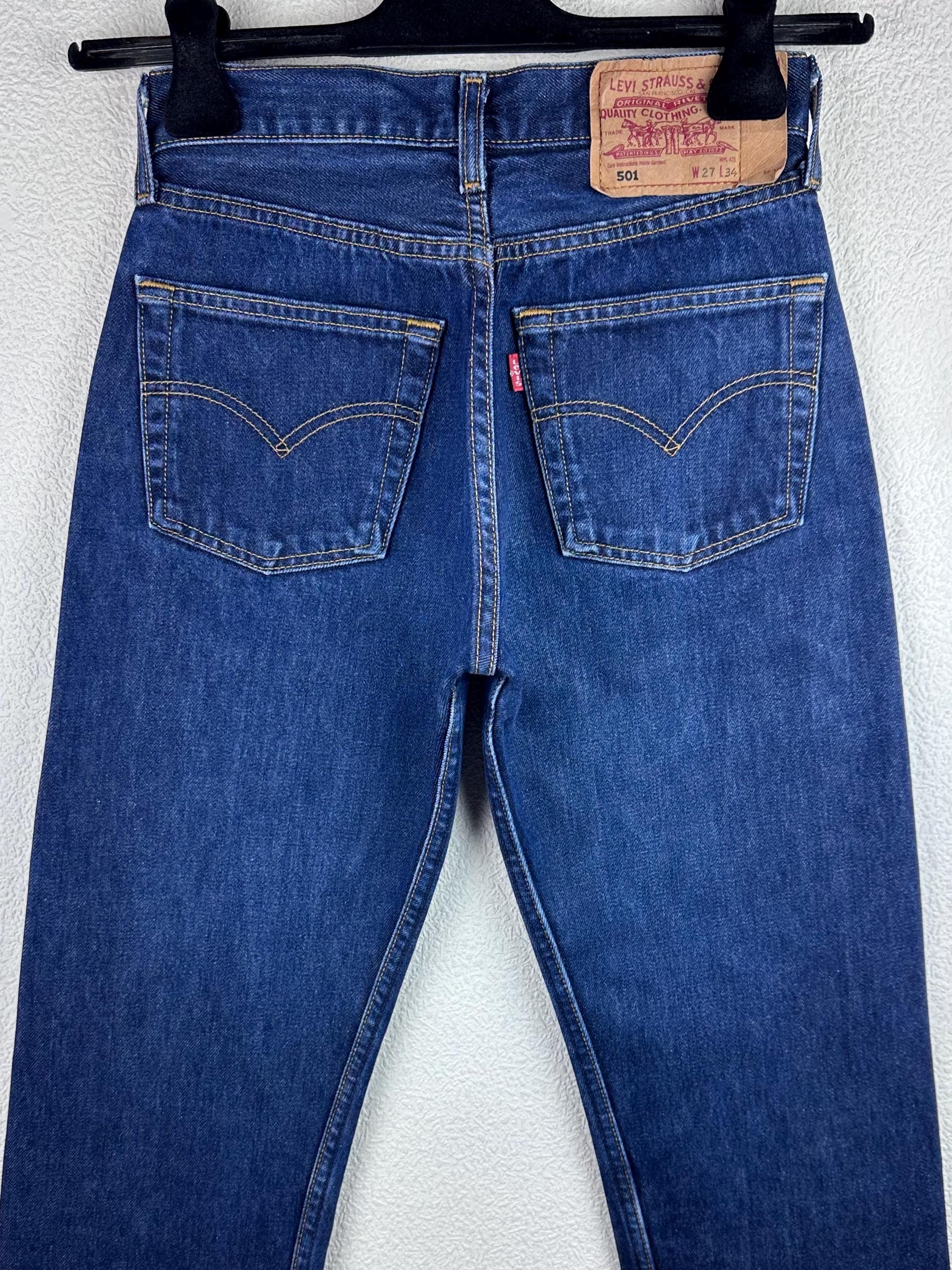 Levis 501 Vintage W25 L32 Jeans 501s Dark Blue Raw Washed Levi
