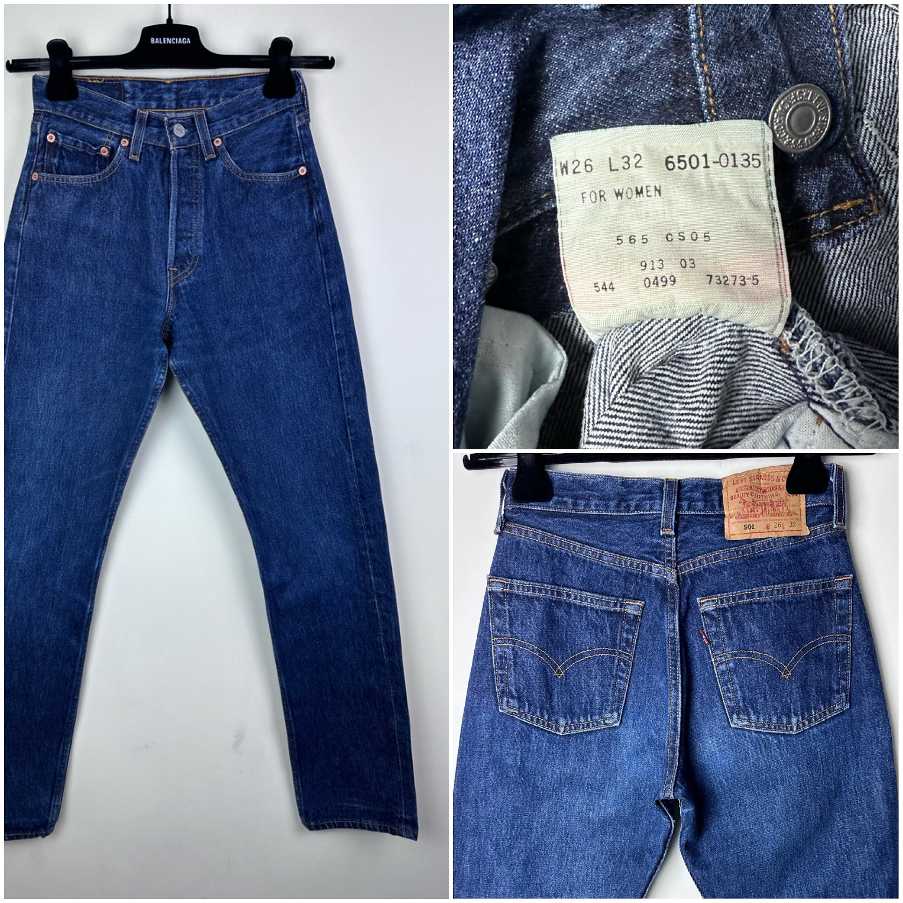 Levis 501 Jeans W24 L32 für Damen Vintage dunkelblau roh 90er 