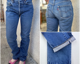 Levis 501 selvedge redline w27 L34 jeans bleu foncé brut 80s straight leg buttonfly Levi’s denim USA 1983