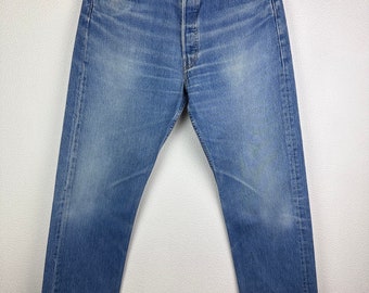 Levis 501 jeans w32 L34 vintage 501s bleu moyen stonewash délavé Levi’s denim straight leg buttonfly