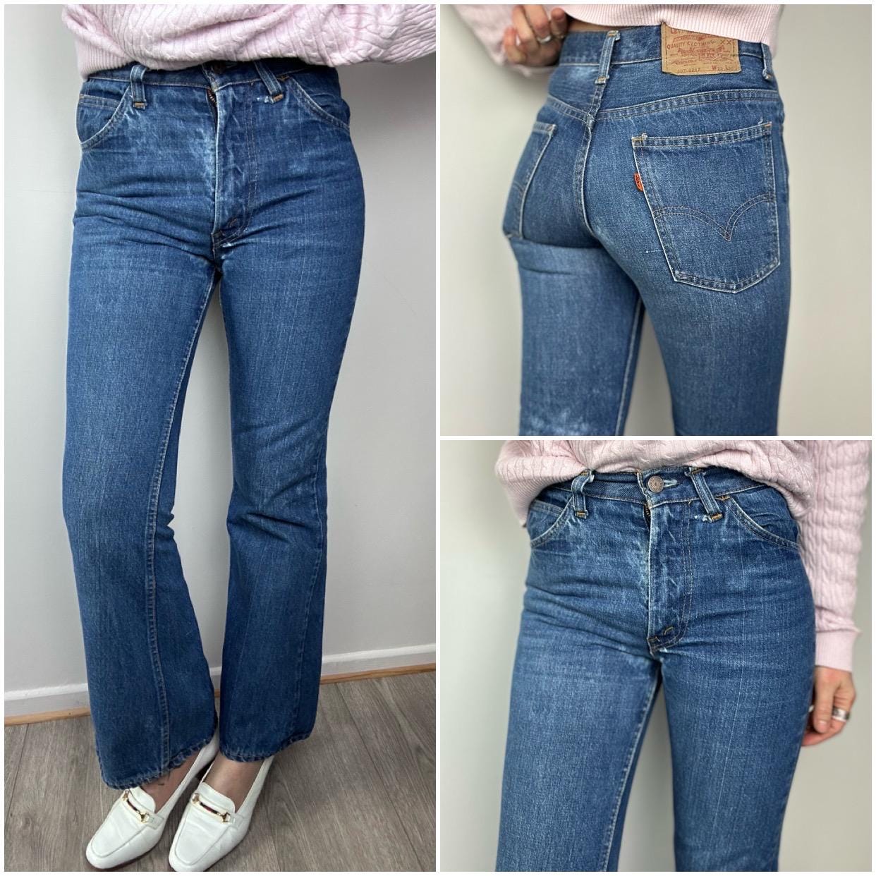 Jeans Levi's Femme Coupe Flare Orange Tab - Taille W28 L28 (37 FR), Occasion Très Bon état, Couleur Bleu Délavé