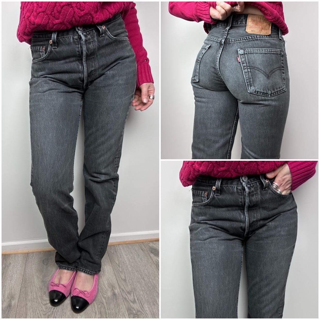 Levis 501 Vintage W26 L32 Washed Black Jeans 90s Straight