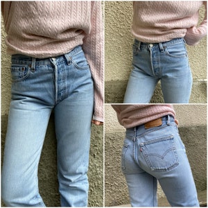 Vintage Levis 501 w26 L34 light blue stonewash 90s distressed