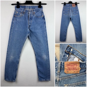 リーバイス 501 ヴィンテージ w23 L28 ジーンズ ミディアムブルー ストーンウォッシュ フェード 90年代 リーバイス 501 デニム ストレートレッグ フランス製