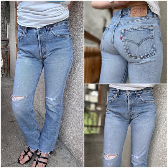 Levis 501 jeans w26 L30 vintage 501s azul lavado a la piedra descolorido 90s Levi s pierna recta boton usado mezclilla desgastada y desgastada Etsy Mexico