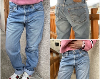 Jeans vintage Levi's w30 L34 blu stonewash anni '90 gamba dritta con bottoni Levis denim UK