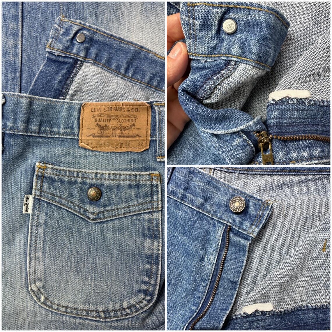 Levis 537 vintage w28 L32 Bush Jeans flared jeans bleu délavé fin 60s/1971 big E white tab bell bottom bootcut, foto 4 di 5