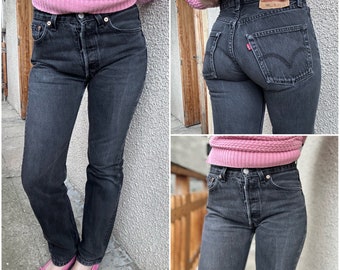 Levi’s 501 jeans w26 L30 vintage noir délavé straight leg buttonfly Levis denim Canada 2003