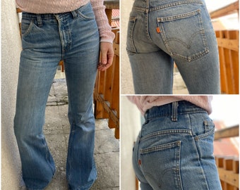 Vintage Levis w24 L34 flare jeans 1970s bell bottom faded blue 1977