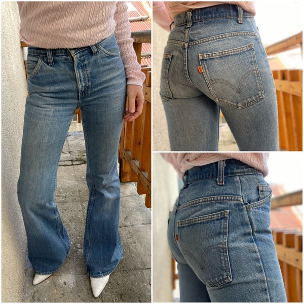 Vintage Levis w24 L34 flare jeans 1970s bell bottom faded blue 1977