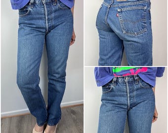 Levi's 501 Vintage W27 L30 Dark Blue Stonewash Faded Jeans 80s