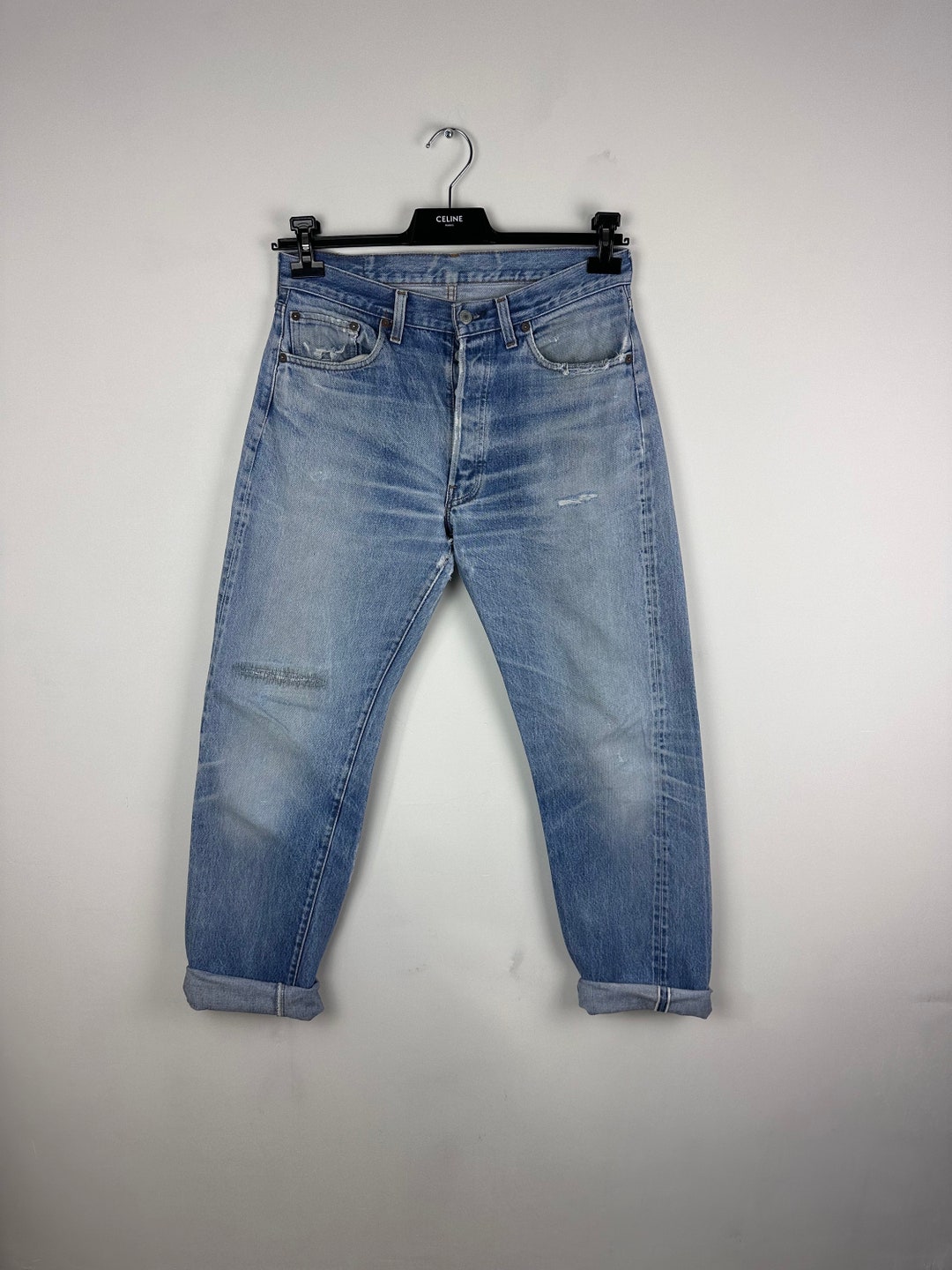 Levis 501 Selvedge Redline Vintage W32 L32 Faded Blue Jeans 