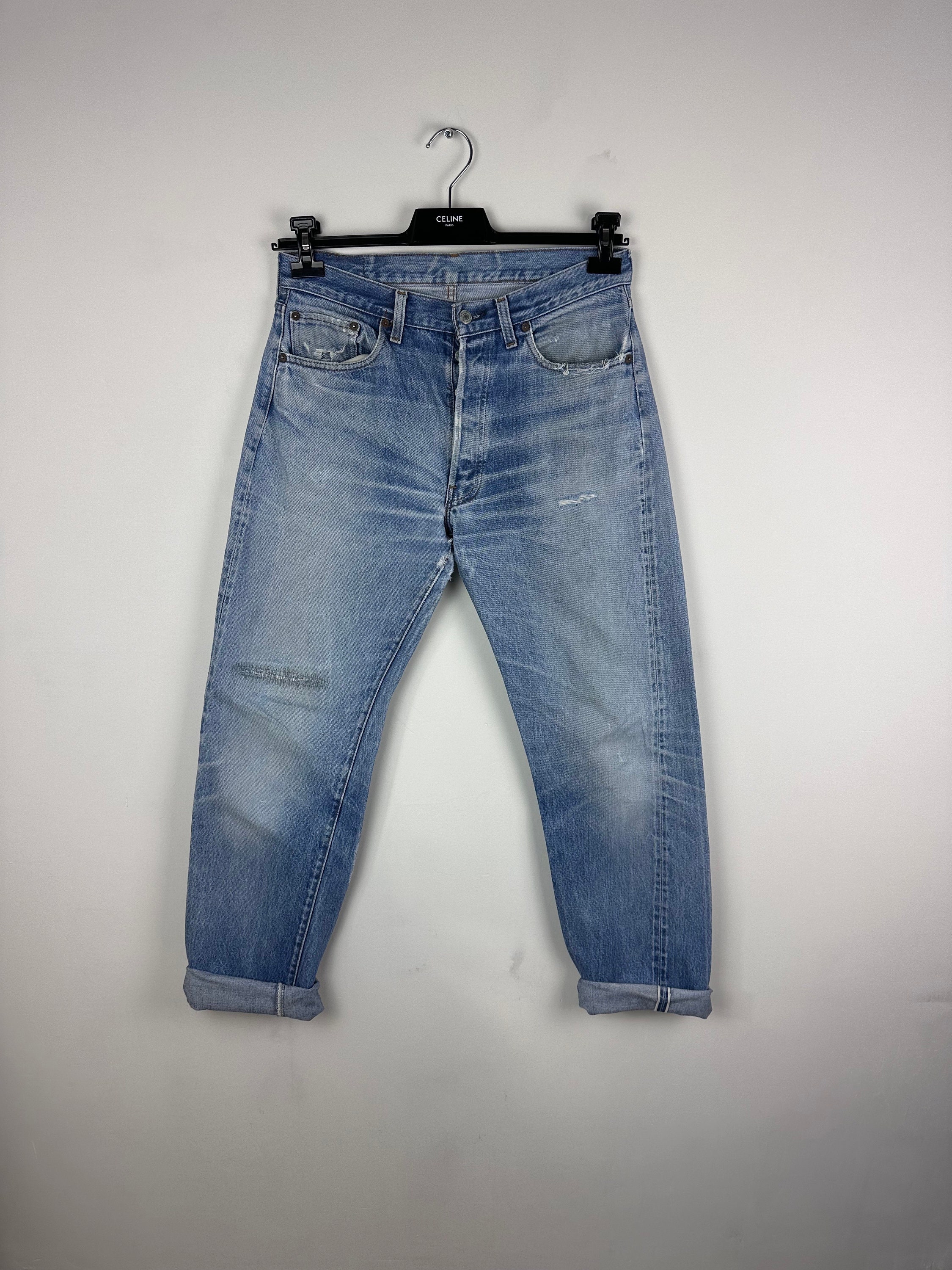 Levis 501 Selvedge Redline Vintage W32 L32 Faded Blue Jeans 