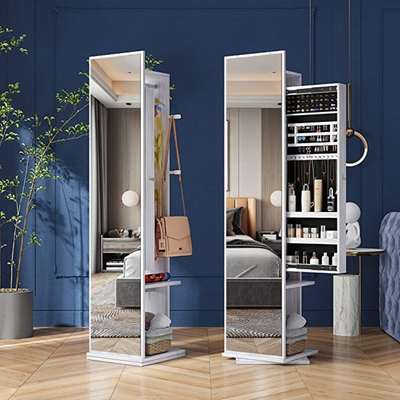 360 Degree Swivel Jewelry Armoire With Fulllength Etsy