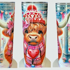 Valentine&#39;s Highland Cow 20 Unzen Skinny Tumbler