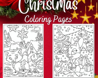 20 pages de coloriage de Noël imprimables pour enfants et adultes - Animaux sur le thème de Noël - Activités de coloriage - Coloriages de vacances