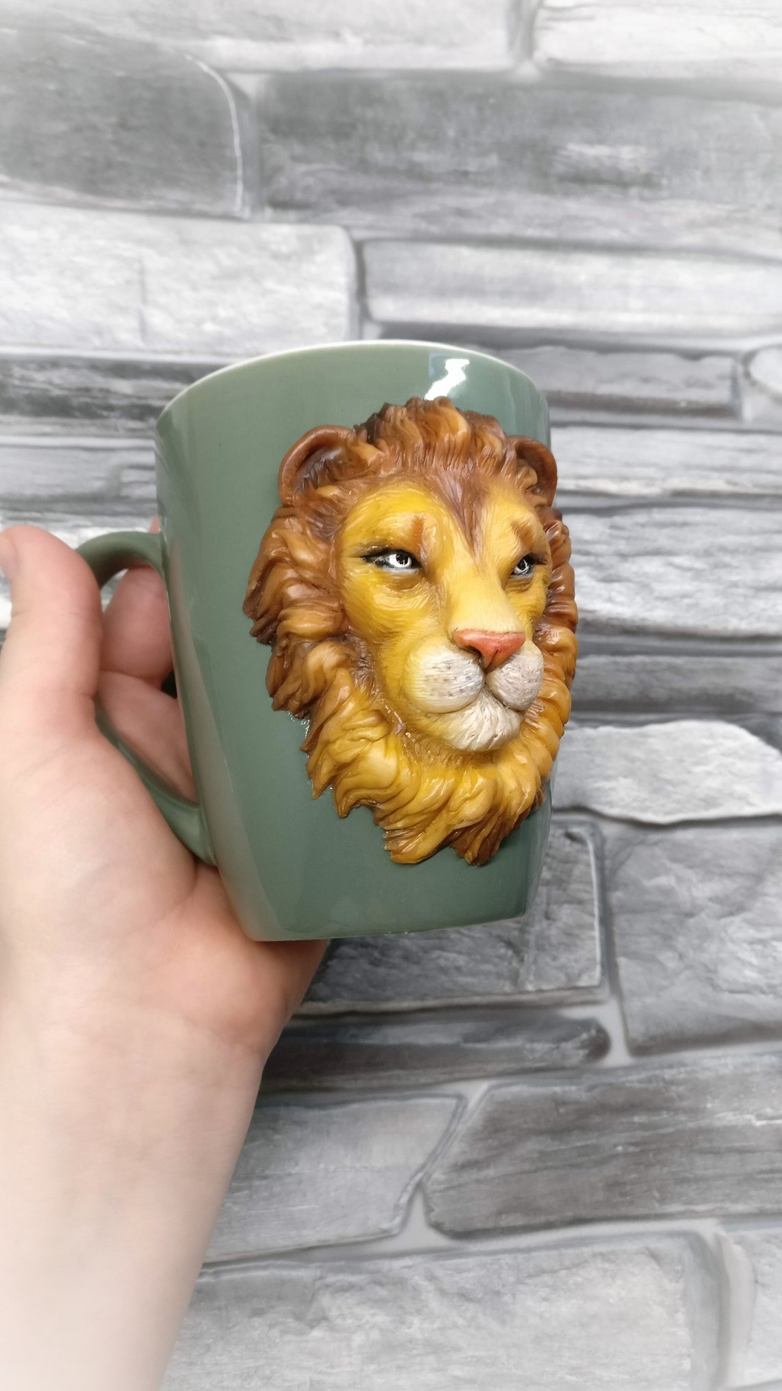 Lion sculpture on a handmade mug wild animal on a mug decor Etsy