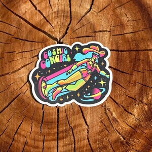 Cosmic Cowgirl Vinyl Sticker: Trippy Space Art zdjęcie 1