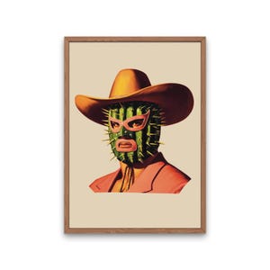 Untouchable Luchador Cowboy Art Print, Vintage Cactus Southwestern Art Print, Western Art Print, Lucha Libre Gift, Mexican Wrestling Mask