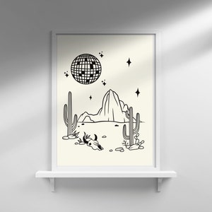 Southwestern Kaktus Druck, Western Wandkunst, Disco Wüste Wandkunst, Wüste Deko, Kaktus Print, Disco Cowgirl, druckbare Wandkunst