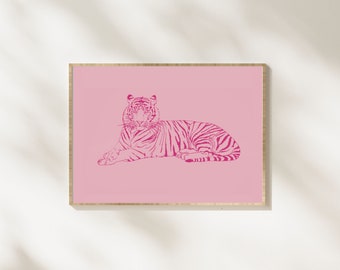 Pink Tiger Art Print: Trendy Boho Room Decor (Digital Download)