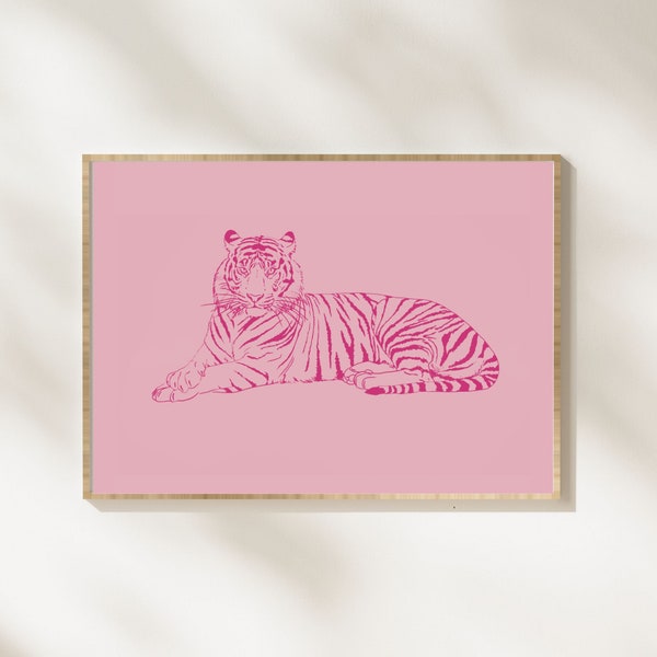 Pink Tiger Art, Trendy Room Decor, Pink Wall Art, Boho Poster, Pink Girls Room Decor, Pink Gallery Wall Prints, Tiger Art