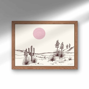 Pink Cactus Print, Western Wall Art, Desert Landscape Print, Southwestern Art, Wild West Art, Minimal Boho Western Art, PRINTABLE wall art