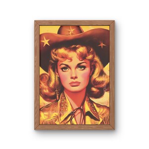 Retro Golden Cowgirl Wall Art, Vintage Cowboy Art, Surreal Western Art Print, Cowgirl Art Print, Trendy Wall Art, Yallternative Decor