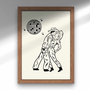 Impression d&#39;art disco danse cowboy couple : décoration rétro western (téléchargement numérique)