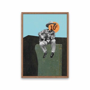 Vintage Cowboy Collage Art Print: Retro Western Decor