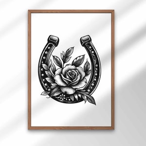 Rose Horseshoe Wall Art, PRINTABLE Western Art, Vintage Western Decor, Cowboy Poster, Cowgirl Art Print, Horseshoe Wall Art, Trendy Art