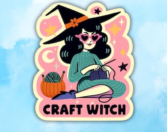 Craft Witch Sticker, Spooky Knit Yarn, Craft Decal
