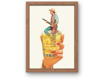Whiskey Cowboy Art Print: Retro Western Bar Decor