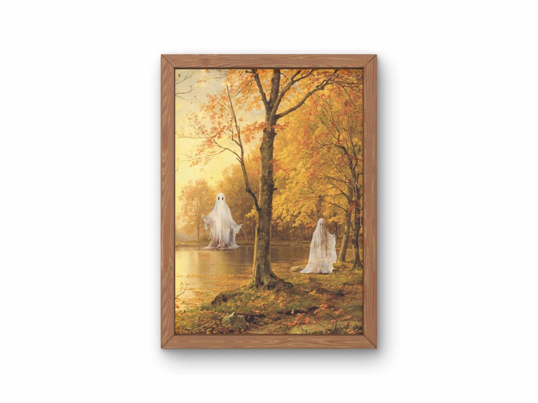 Vintage Autumn Landscape Ghost Painting, Halloween Wall Art, Halloween ...