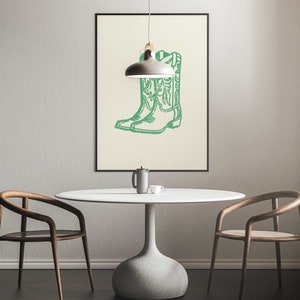 Green Distressed Cowboy Boot Print, Retro Western Art (Digital Download) image 3
