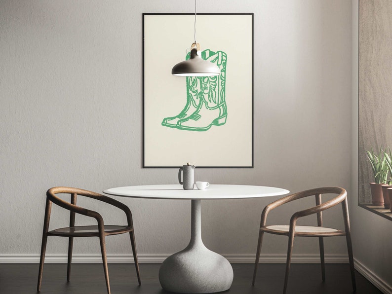 Green Distressed Cowboy Boot Print, Retro Western Art (Digital Download) image 3