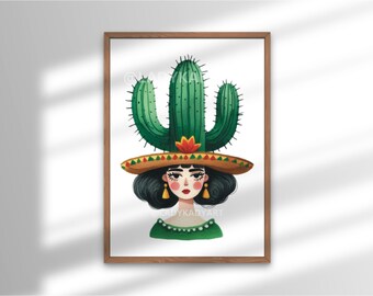 Cactus Woman Art Print: Southwestern Cowgirl Illustration