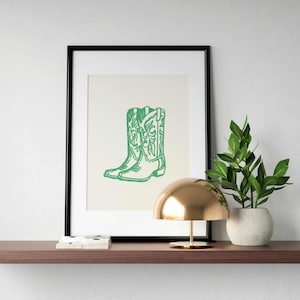 Green Distressed Cowboy Boot Print, Retro Western Art (Digital Download) image 2