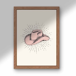 Pink Cowgirl Hat Wall Art, Cowgirl Hat Art, PRINTABLE Western Wall Art, Western Cowgirl Hat Art Print, Trendy Western Girly Gallery Wall Art