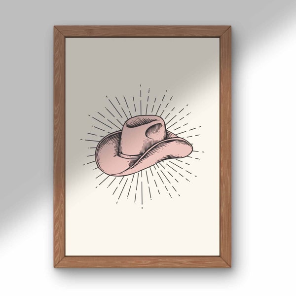 Pink Cowgirl Hat Art Print: Trendy Western Wall Decor (Digital Download)