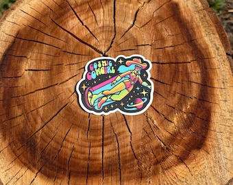 Cosmic Cowgirl Vinyl Sticker: Trippy Space Art