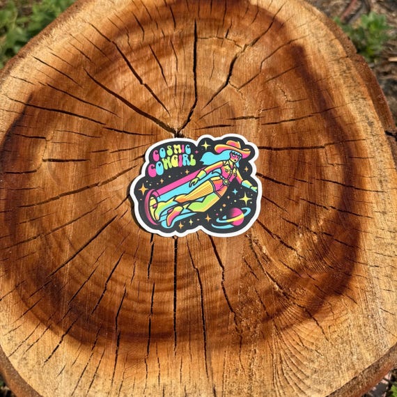 Cosmic Cowgirl Vinyl Sticker: Trippy Space Art