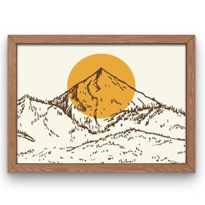 Minimalist Mountain Sun Print: Boho Landscape Wall Art (Digital Download)