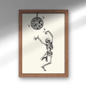Dancing Disco Skeleton Art, Trendy Wall Art, PRINTABLE Wall Art Print, Disco Ball Art Print, Digital Downloadable Art, Skeleton Art Print