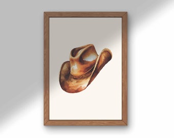 Brown Cowboy Hat Art Print, Western PRINTABLE Art, Vintage Western Prints, Brown Watercolor Cowboy Hat, Rustic Style Cowboy Western Art