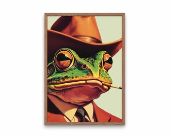 Cowboy Frog Art Print: Funny Western Decor