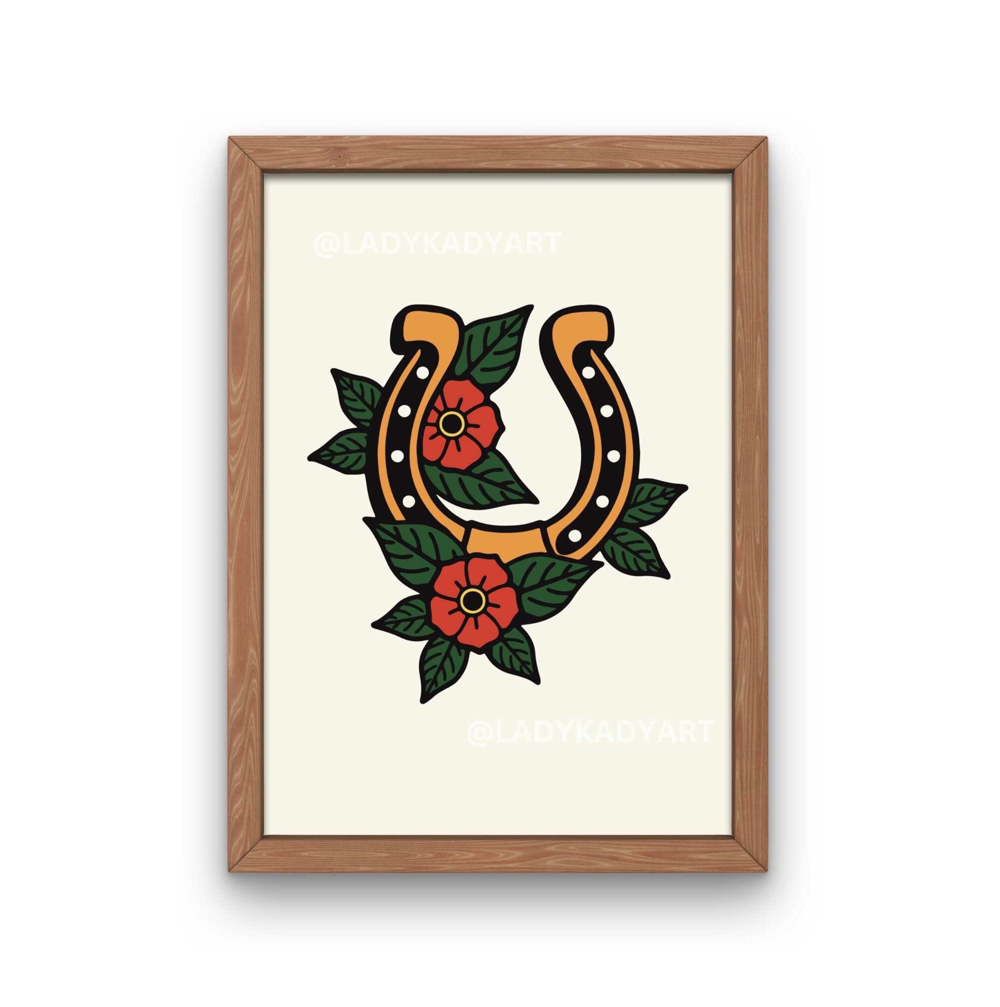 Horseshoe Art Print PRINTABLE Western Art Traditional Tattoo - Etsy