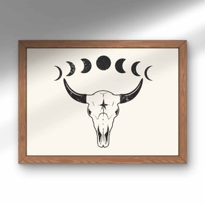 Impresión de calavera de vaca desgastada: Arte lunar bohemio occidental (descarga digital)