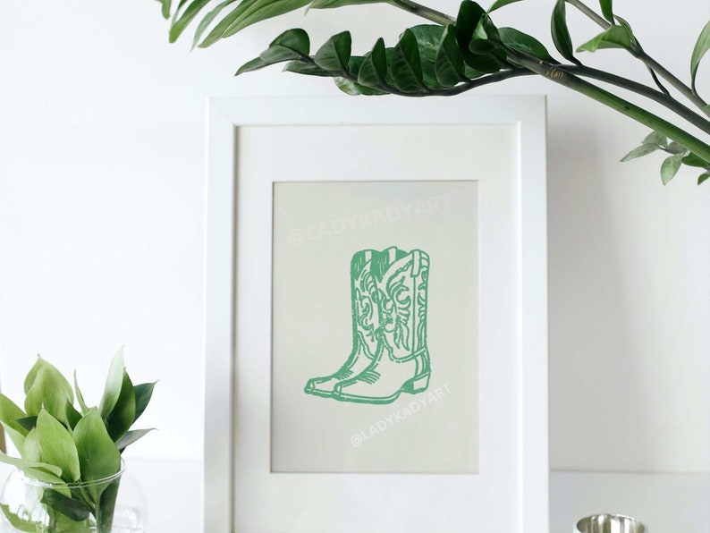 Green Distressed Cowboy Boot Print, Retro Western Art (Digital Download) image 5