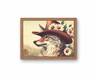 Cowgirl Coyote Wall Art, Vintage Western Decor